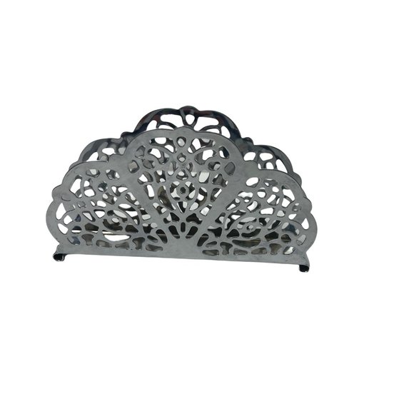 Vintage Irvin Ware Chrome Silver Metal Filigree Napkin/ Letter Holder - Picture 2 of 3